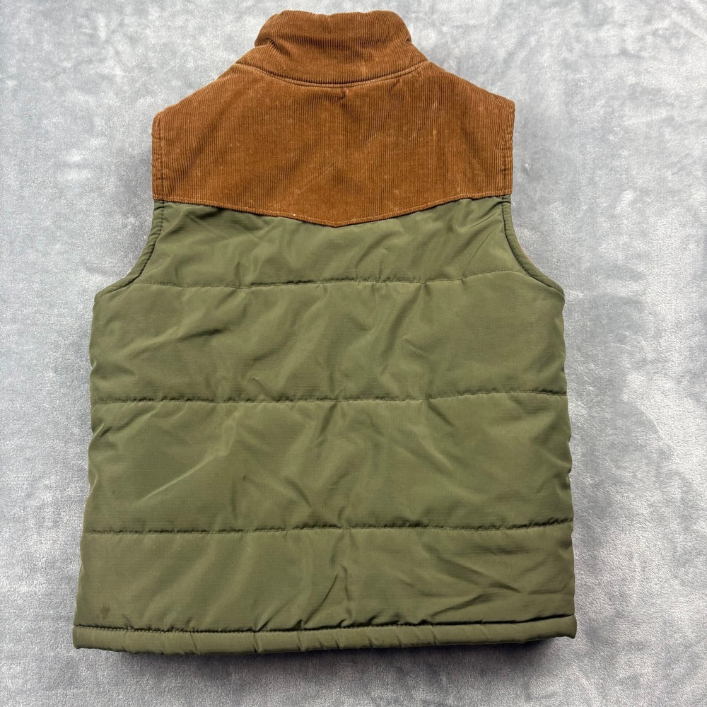 Kids Insulated Vest Sz. 6 Olive Green Corduroy Yoke Camping Cabin Gorpcore Trail - Picture 3 of 7